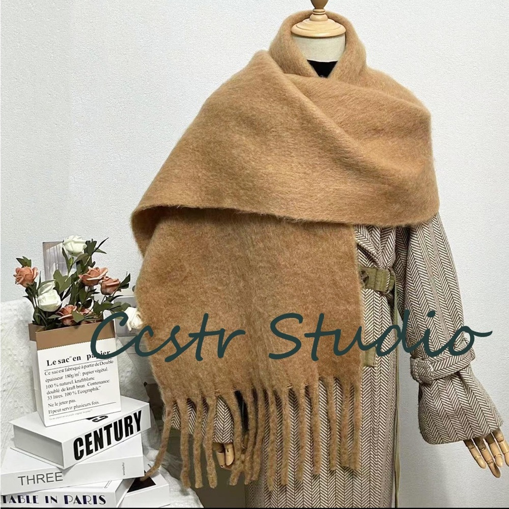 Camel Mohair Tassel Scarf: Winter Shawl WARM